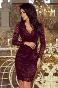 Elegant Plum Lace Long-Sleeved Dress – Numoco