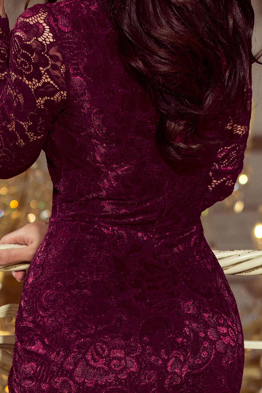 Elegant Plum Lace Long-Sleeved Dress – Numoco