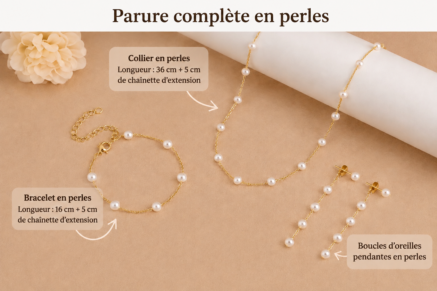 Parure de bijoux perlés
