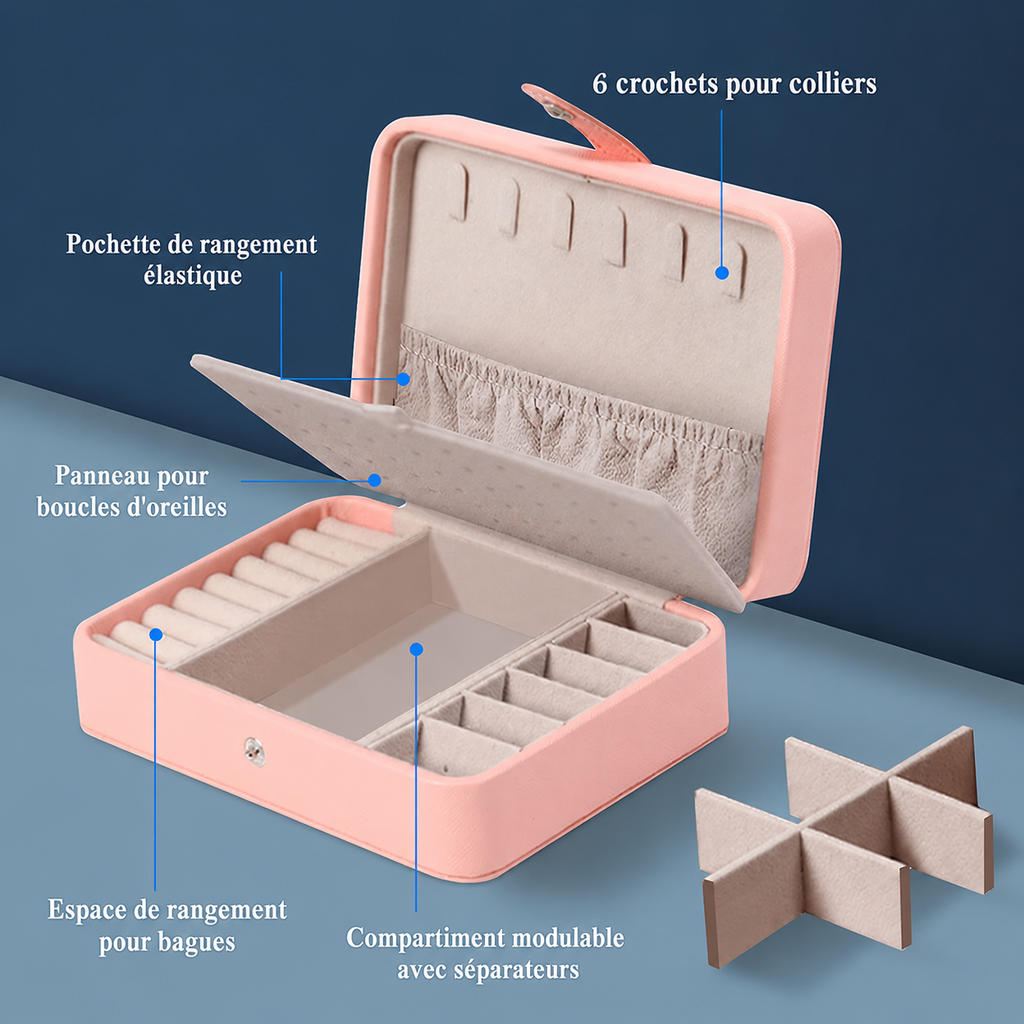 Boîte à bijoux de voyage – Organisateur élégant pour bagues, boucles d’oreilles et bracelets
