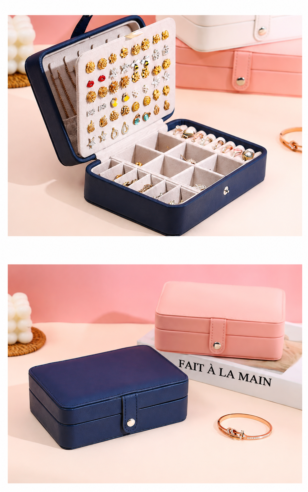 Boîte à bijoux de voyage – Organisateur élégant pour bagues, boucles d’oreilles et bracelets