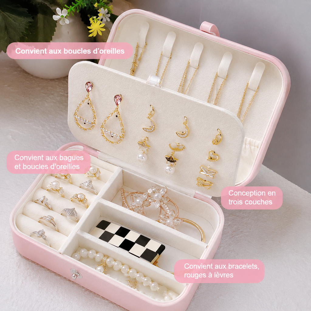 Boîte à bijoux de voyage – Organisateur élégant pour bagues, boucles d’oreilles et bracelets