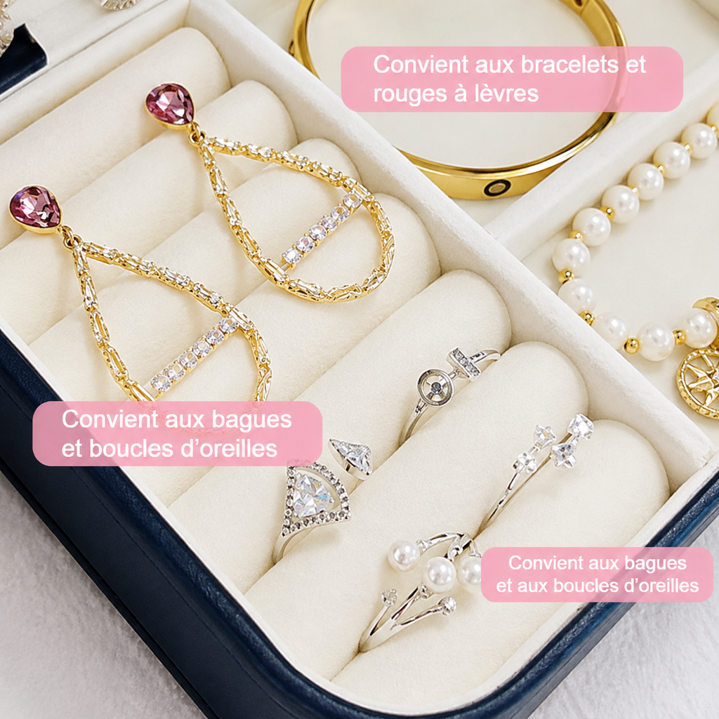 Boîte à bijoux de voyage – Organisateur élégant pour bagues, boucles d’oreilles et bracelets