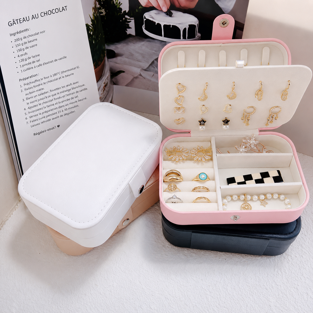 Boîte à bijoux de voyage – Organisateur élégant pour bagues, boucles d’oreilles et bracelets